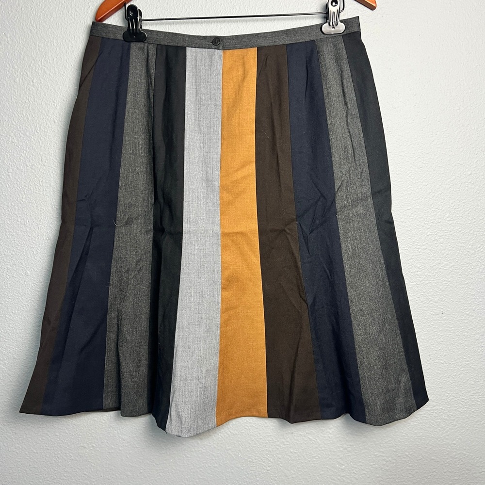 Herve Benard Wool Skirt Multicolor Retro‎ Vertical Striped A-Line Knee Skirt 16